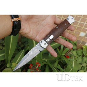 F125 cross out fast opening damascus folding knife UD405421